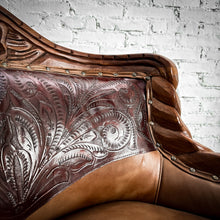 Load image into Gallery viewer, Set of 2 Colonial Leather Carved Wood Lounge Chair
