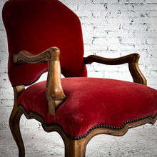 Load image into Gallery viewer, Louis XV Style Velvet Carved Wood Accent Chair
