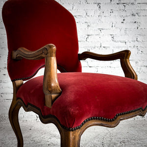 Louis XV Style Velvet Carved Wood Accent Chair