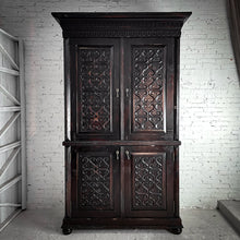 Load image into Gallery viewer, 2 Piece Tall English Reproduction Carved Wood Media Cabinet

