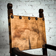 Load image into Gallery viewer, Antique Spanish Colonial Leather Wood Armchair
