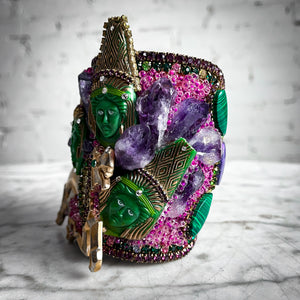 Lynn Carlton Eclectic Mixed Materials Amethyst & Malachite Cuff