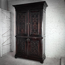 Load image into Gallery viewer, 2 Piece Tall English Reproduction Carved Wood Media Cabinet
