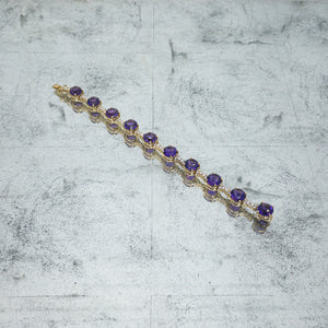 Vintage Gold 18K Amethyst and Diamond Bracelet