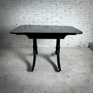 Sheraton Style Black Lacquer Drop Leaf Wood Dining Table