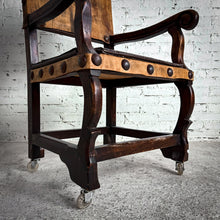 Load image into Gallery viewer, Antique Spanish Colonial Leather Wood Armchair
