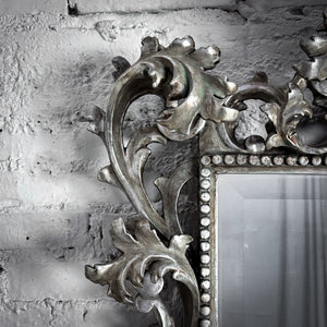 Baroque Style High Relief Silverwood Beveled Mirror