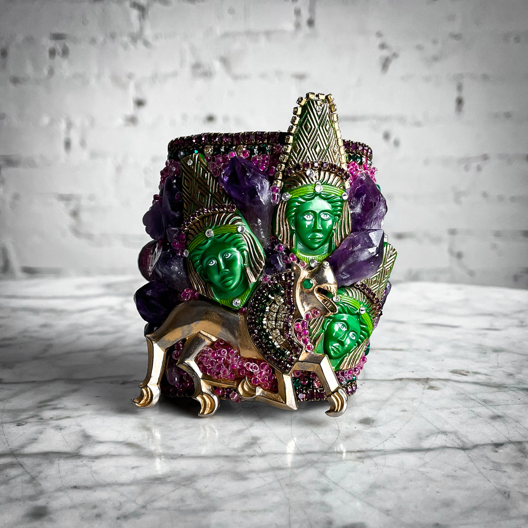 Lynn Carlton Eclectic Mixed Materials Amethyst & Malachite Cuff