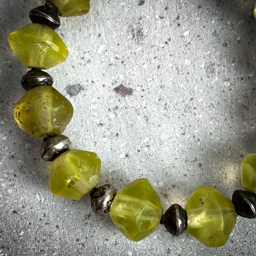 Antique African Green Vaseline Glass Beaded Bracelet