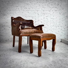 Load image into Gallery viewer, Set of 2 Colonial Leather Carved Wood Lounge Chair
