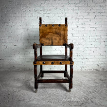 Load image into Gallery viewer, Antique Spanish Colonial Leather Wood Armchair
