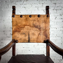 Load image into Gallery viewer, Antique Spanish Colonial Leather Wood Armchair
