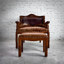 Load image into Gallery viewer, Set of 2 Colonial Leather Carved Wood Lounge Chair
