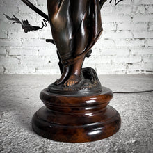 Load image into Gallery viewer, Pair Early 20th C. Auguste Moreau Bronzed Figural Spelter Standard Table Lamp
