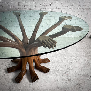 1970's Pedro Friedeberg Surrealist Glass & Walnut Dining Table