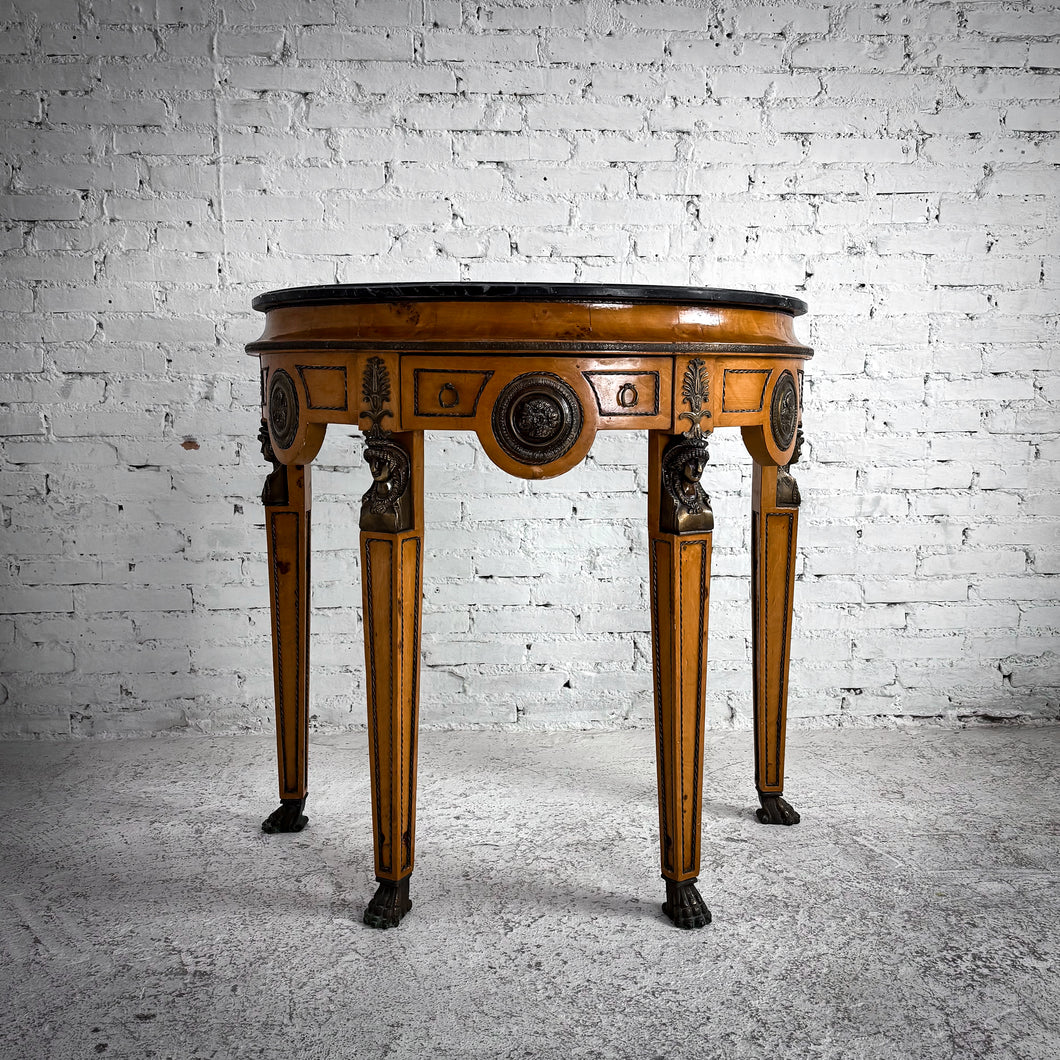 Neoclassical Marble Top Maple Veneer Console