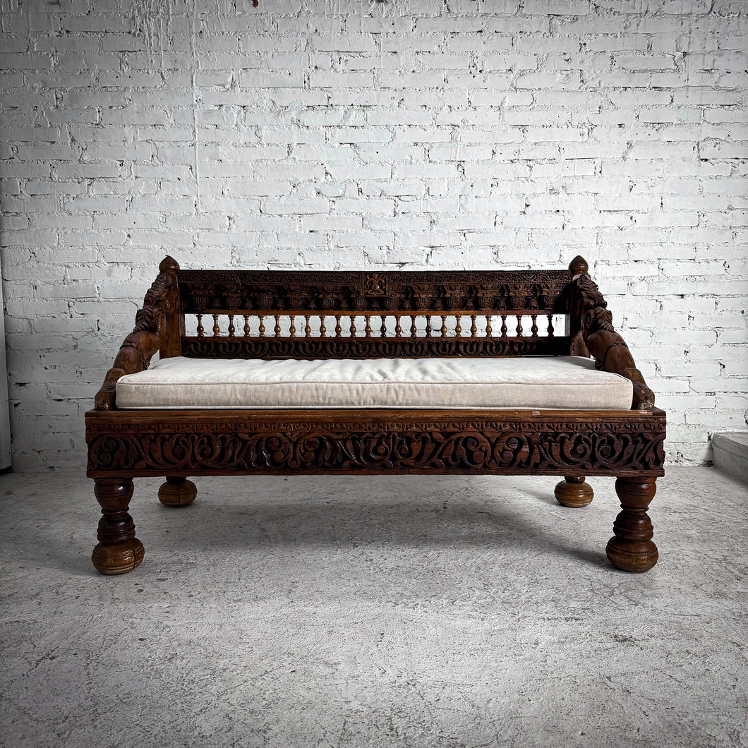 Antique Indian Reclaimed Carved Wood Bench