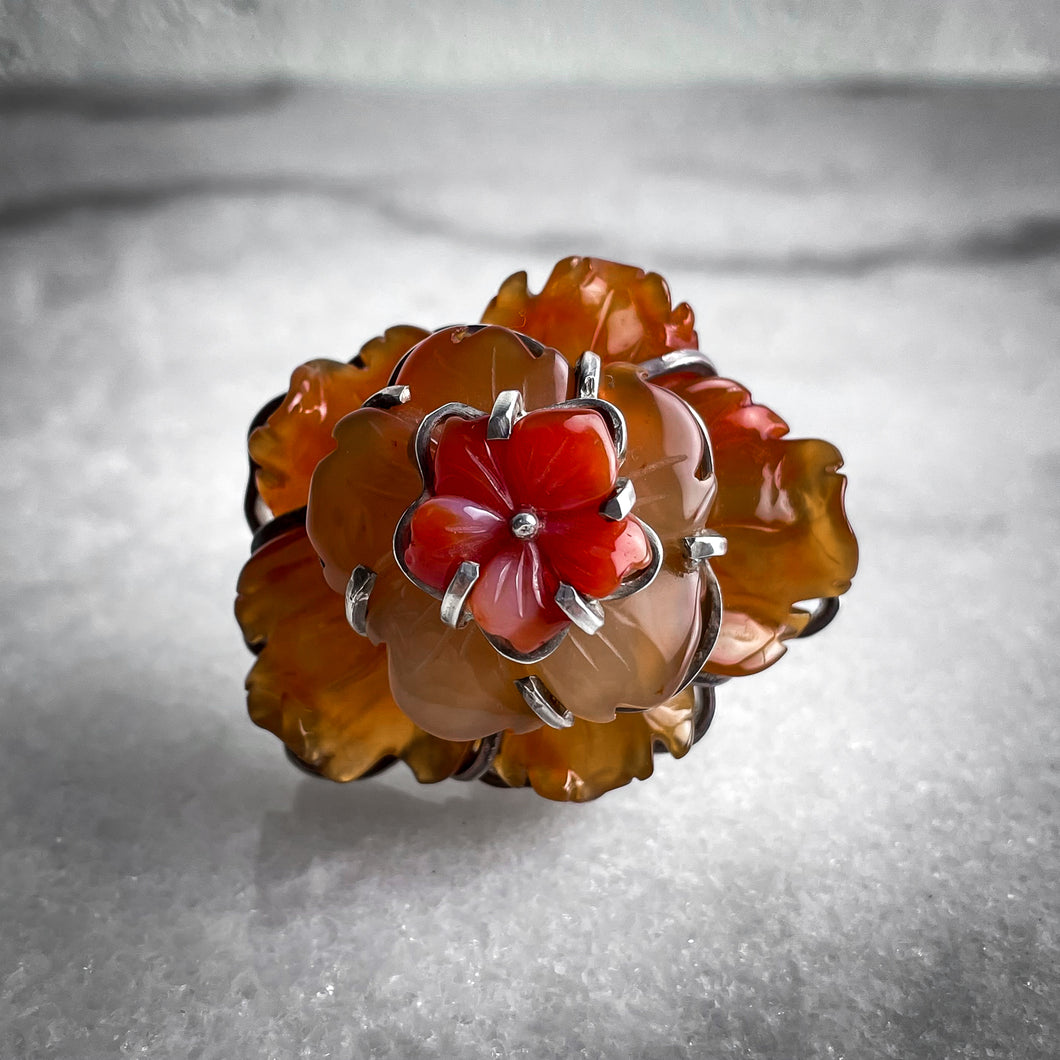 Vintage Darla N Polished Silver Mexican Carnelian Ring