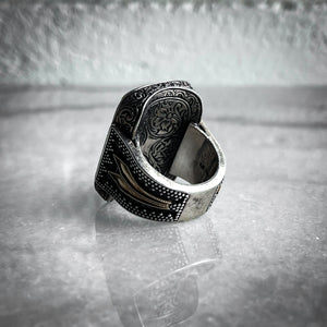 Vintage Konstantino Greek Engraved Silver-Gold Athens,Greece Ring