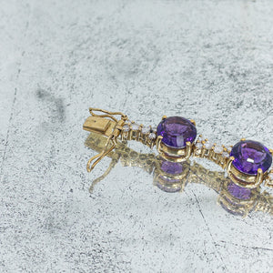 Vintage Gold 18K Amethyst and Diamond Bracelet