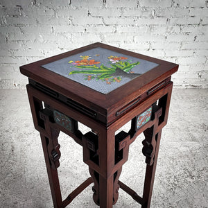 Late 20th C. Chinese Cloissone Rosewood Pedestal Table