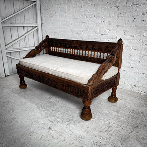 Antique Indian Reclaimed Carved Wood Bench