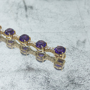 Vintage Gold 18K Amethyst and Diamond Bracelet