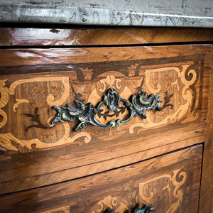 Early 20th C. Bombe Louis XV Marble Top Veener Wood Chest of Drawers