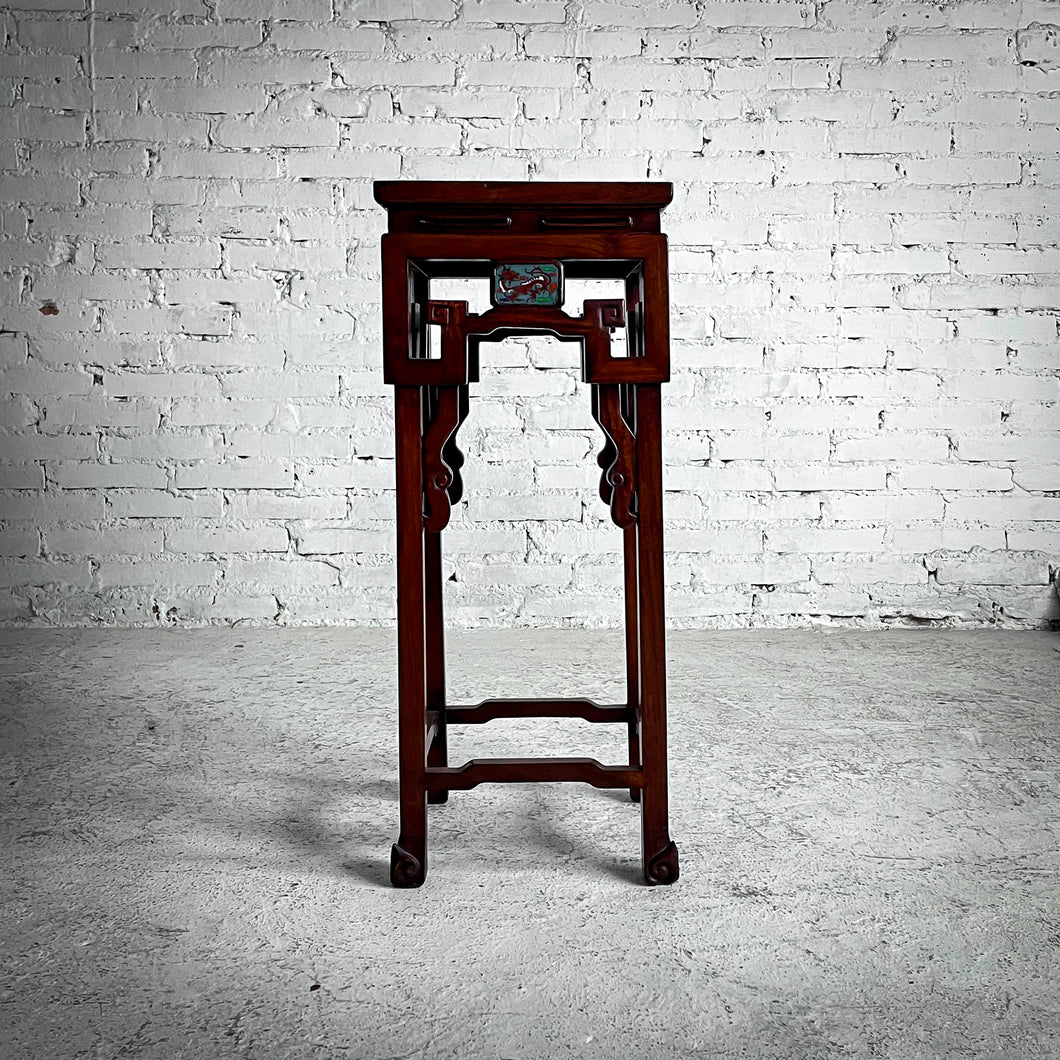 Late 20th C. Chinese Cloissone Rosewood Pedestal Table