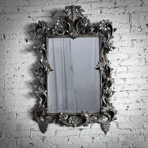 Baroque Style High Relief Silverwood Beveled Mirror