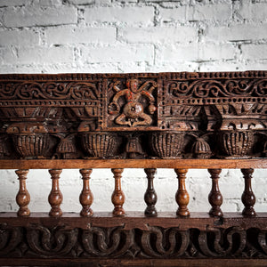 Antique Indian Reclaimed Carved Wood Bench