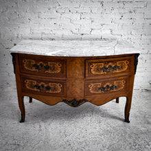 Load image into Gallery viewer, Early 20th C. Bombe Louis XV Marble Top Veener Wood Chest of Drawers
