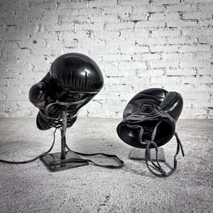 Set of 2 Industrial Black Marble Boxing Gloves Decorative Sculpture