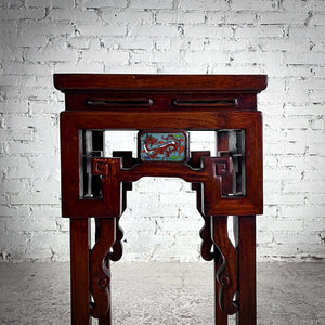 Late 20th C. Chinese Cloissone Rosewood Pedestal Table