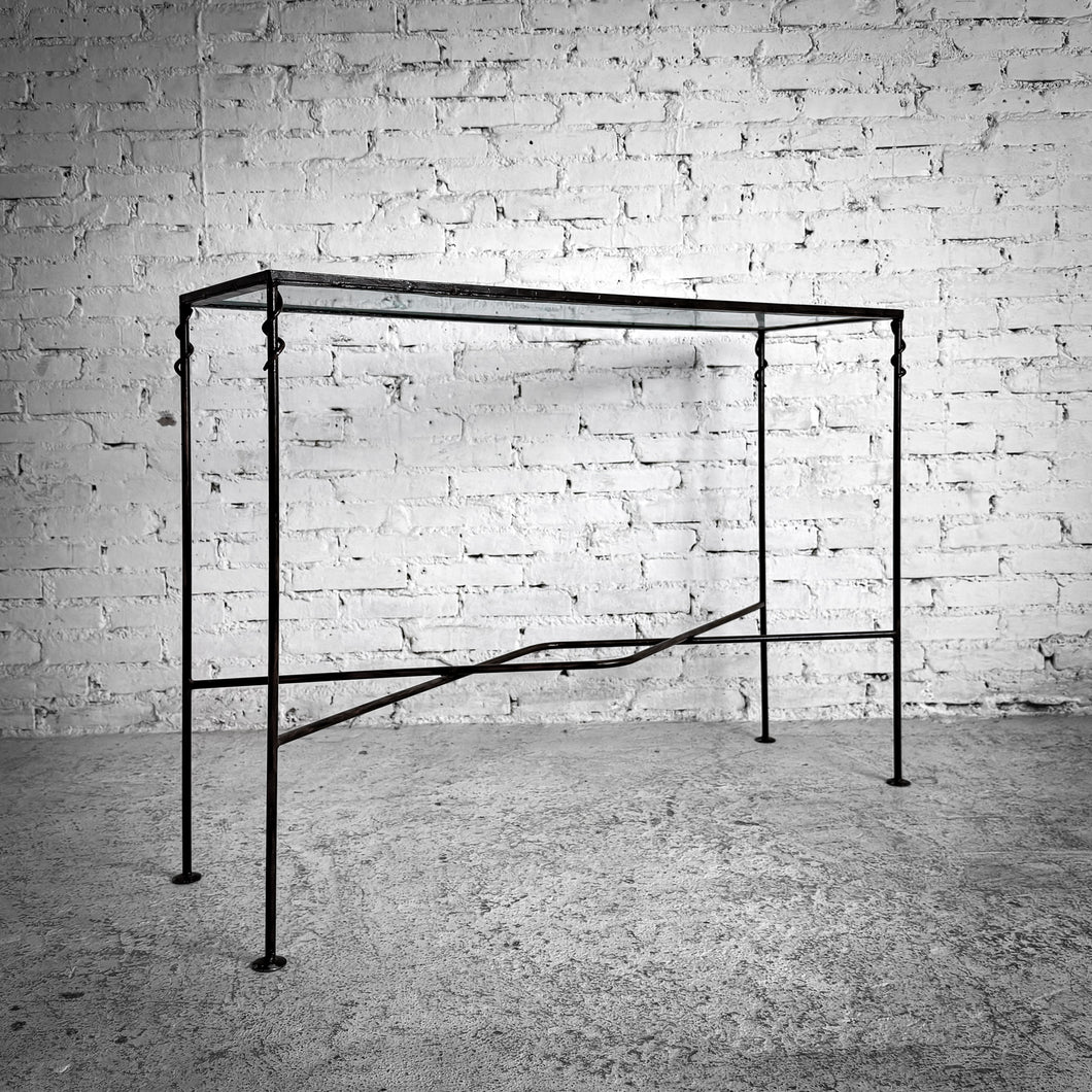 Modern Glass Top Iron Console