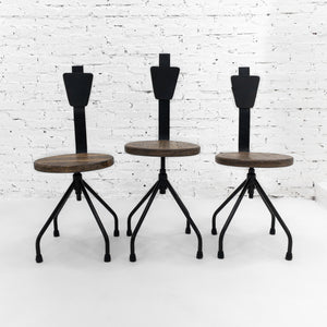 Set of 3 Industrial Black Iron Counter Stool