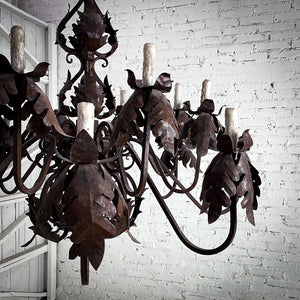 Early 20th Century French Rusted Wrought Iron Chandelier