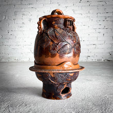 Load image into Gallery viewer, 3 Piece 1980&#39;s Puebla Glazed Brown Ceramic Charcoal Heating Water Pot Pottery
